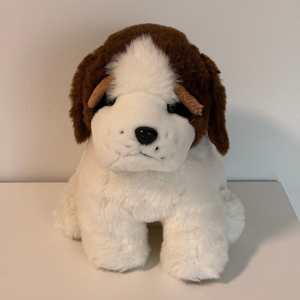 Saint Bernard Puppy Plush Brown White Sitting Stuffed Animal Dog 12 Inch